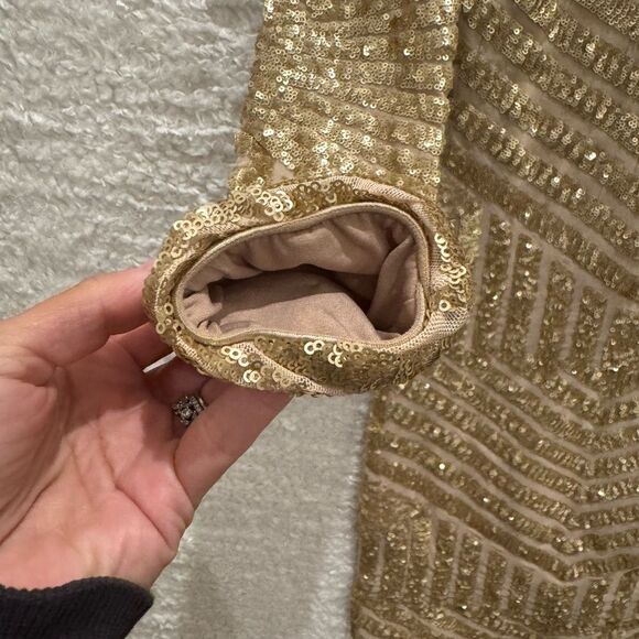 Dress the Population Gold Long Sleeve Sequin Dress holiday new years stretchy-M - Picture 2 of 11